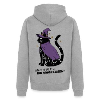 Macht Platz ihr Magielosen! – Schwarze Katze Hexe - Unisex Premium Bio Zip Hoodie - Grau meliert - Hinten - Nico (187cm)