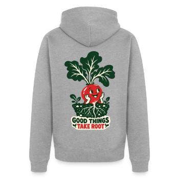 Gute Dinge Wachsen Wurzeln - Unisex Premium Bio Zip Hoodie - Grau meliert - Hinten - Nico (187cm)