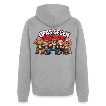 Opas Gegen Rechts Cartoon - Unisex Premium Bio Zip Hoodie - Grau meliert - Hinten - Nico (187cm)