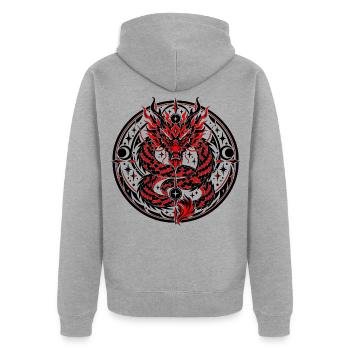 Himmlisches chinesisches Drachenemblem - Unisex Premium Bio Zip Hoodie - Grau meliert - Hinten - Nico (187cm)
