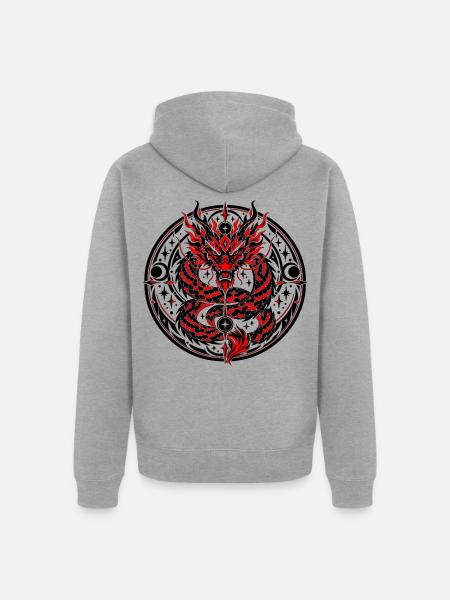 Himmlisches chinesisches Drachenemblem - Unisex Premium Bio Zip Hoodie - Grau meliert