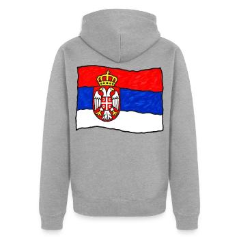 Serbische Flagge als Kinderzeichnung - Unisex Premium Bio Zip Hoodie - Grau meliert - Hinten - Nico (187cm)