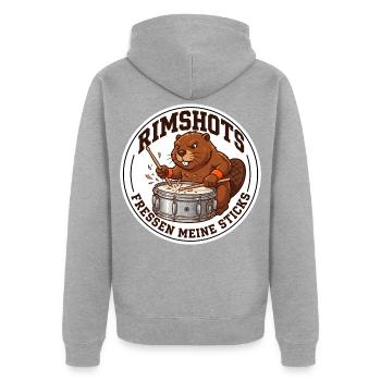 Rimshots Snare Drummer Schlagzeug - Unisex Premium Bio Zip Hoodie - Grau meliert - Hinten - Nico (187cm)