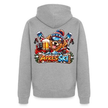 Retriever beim Après-Ski – Winterparty mit Ski - Unisex Premium Bio Zip Hoodie - Grau meliert - Hinten - Nico (187cm)