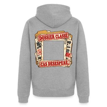 Fall abgeschlossen, Fall verzweifelt – Persönliches Foto. - Unisex Premium Bio Zip Hoodie - Grau meliert - Hinten - Nico (187cm)