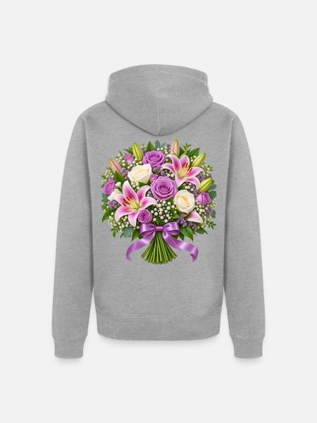 Pastellrosenlilienstrauß mit Lavendel - Unisex Premium Bio Zip Hoodie - Grau meliert