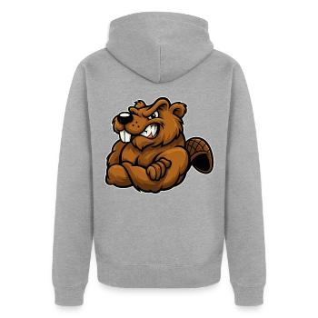 Frecher Biber mit verschränkten Armen im Comicstil - Unisex Premium Bio Zip Hoodie - Grau meliert - Hinten - Nico (187cm)