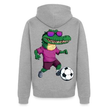 Alligator Fussball Krokodil - Unisex Premium Bio Zip Hoodie - Grau meliert - Hinten - Nico (187cm)