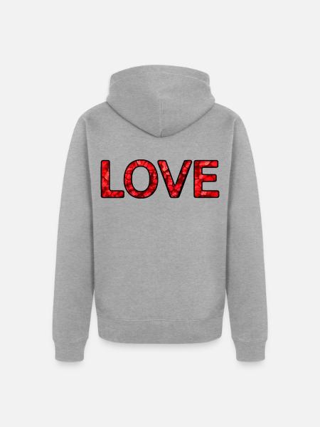LOVE – Rot – 30 cm - Unisex Premium Bio Zip Hoodie - Grau meliert