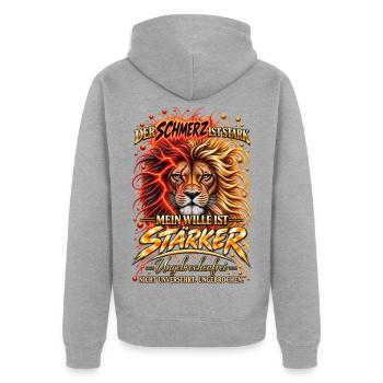 The Pain Is Strong – My Will Is Stronger - Unisex Premium Bio Zip Hoodie - Grau meliert - Hinten - Nico (187cm)