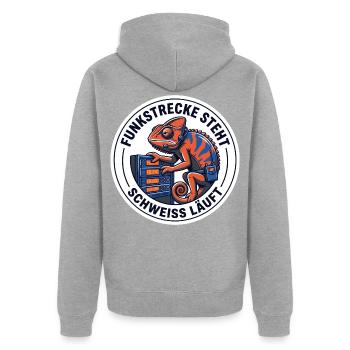 Funkstrecken Tontechniker Theater Drahtlos - Unisex Premium Bio Zip Hoodie - Grau meliert - Hinten - Nico (187cm)