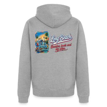 Long Beach Retro Vintage Ship Lighthouse Design - Unisex Premium Bio Zip Hoodie - Grau meliert - Hinten - Nico (187cm)