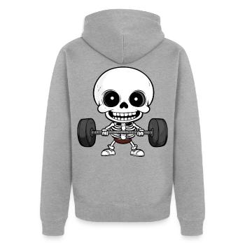 Gym Totenkopf Langhantel - Unisex Premium Bio Zip Hoodie - Grau meliert - Hinten - Nico (187cm)
