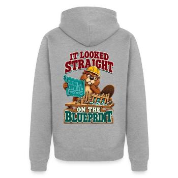  Bauleiter It Looked Straight on the Blueprint - Unisex Premium Bio Zip Hoodie - Grau meliert - Hinten - Nico (187cm)