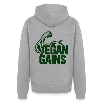 Vegan Gains - Unisex Premium Bio Zip Hoodie - Grau meliert - Hinten - Nico (187cm)