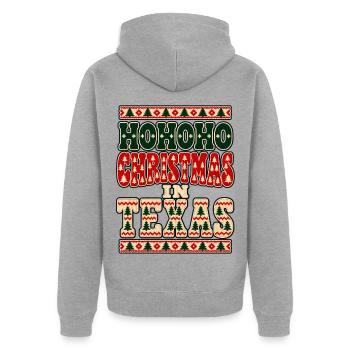 HoHoHo Texas Weihnachten - Unisex Premium Bio Zip Hoodie - Grau meliert - Hinten - Nico (187cm)