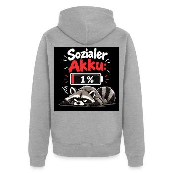 Sozialer Akku 1% Raccoon - Unisex Premium Bio Zip Hoodie - Grau meliert - Hinten - Nico (187cm)