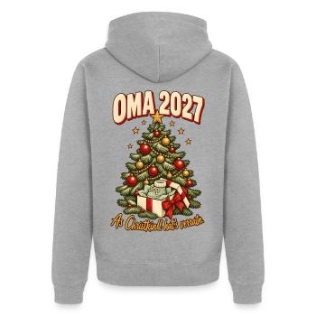 Oma 2027 Christkindl hat's verraten - Unisex Premium Bio Zip Hoodie - Grau meliert - Hinten - Nico (187cm)