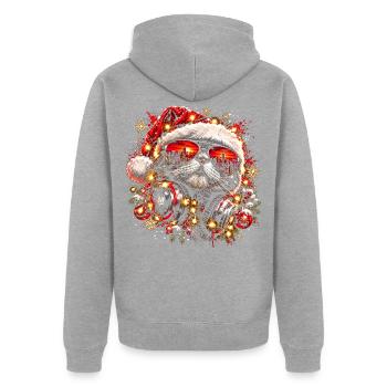 DJ Katze mit Weihnachtsmütze und Sonnenbrille - Unisex Premium Bio Zip Hoodie - Grau meliert - Hinten - Nico (187cm)