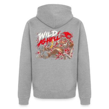 Wild As Hell Wildschwein mit Bier - Unisex Premium Bio Zip Hoodie - Grau meliert - Hinten - Nico (187cm)