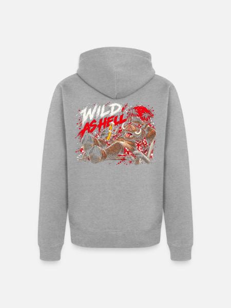 Wild As Hell Wildschwein mit Bier - Unisex Premium Bio Zip Hoodie - Grau meliert