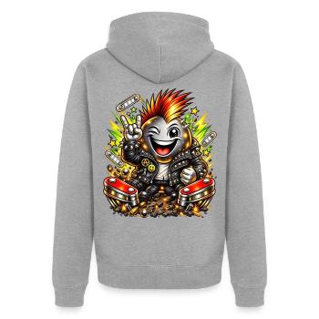 Punk Bomber pinball flipper Peace Love Multiball  - Unisex Premium Bio Zip Hoodie - Grau meliert - Hinten - Nico (187cm)