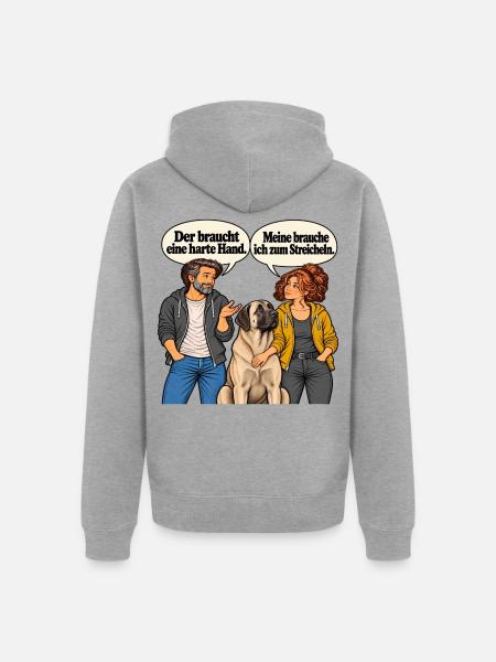 Frau_streichelt_Kangal_im_Comic - Unisex Premium Bio Zip Hoodie - Grau meliert