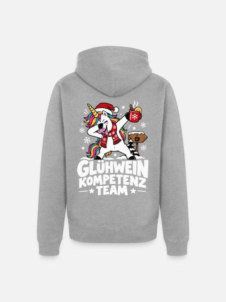 Glühwein Kompetenz Team Einhorn - Unisex Premium Bio Zip Hoodie - Grau meliert