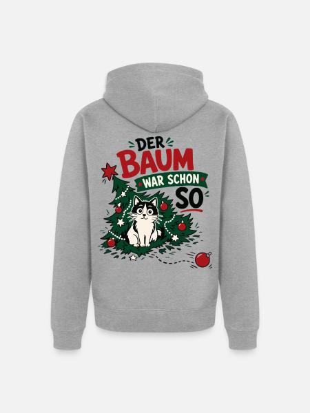 Lustige Katze im Weihnachtsbaum - Unisex Premium Bio Zip Hoodie - Grau meliert