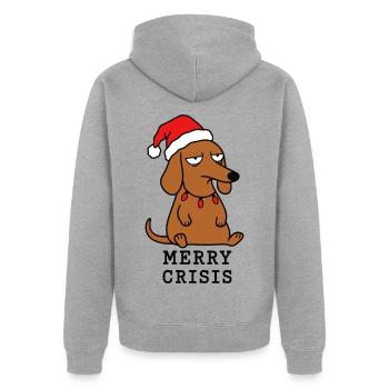 Frohe Krise – Weihnachtsdackel und Humor - Unisex Premium Bio Zip Hoodie - Grau meliert - Hinten - Nico (187cm)