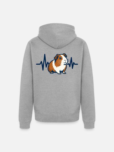 Herzschlag Meerschweinchen Shirt Geschenk - Unisex Premium Bio Zip Hoodie - Grau meliert