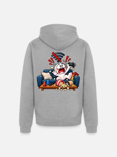 Kein WLAN – Gamer im Panikmodus! - Unisex Premium Bio Zip Hoodie - Grau meliert