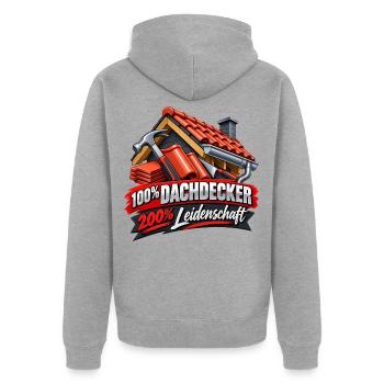 Dachdecker Leidenschaft  - Unisex Premium Bio Zip Hoodie - Grau meliert - Hinten - Nico (187cm)