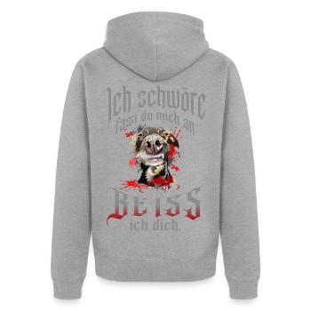 Beißender Hund Spruch - Unisex Premium Bio Zip Hoodie - Grau meliert - Hinten - Nico (187cm)