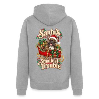  Santas Smallest Trouble Französische Bulldogge - Unisex Premium Bio Zip Hoodie - Grau meliert - Hinten - Nico (187cm)