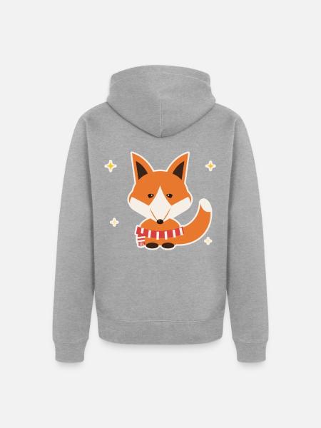 Fuchs mit Winterschal - Unisex Premium Bio Zip Hoodie - Grau meliert