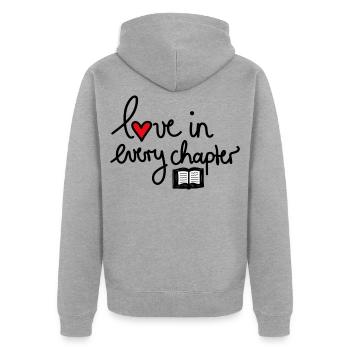 Love in Every Chapter – Design für Bücherliebe - Unisex Premium Bio Zip Hoodie - Grau meliert - Hinten - Nico (187cm)