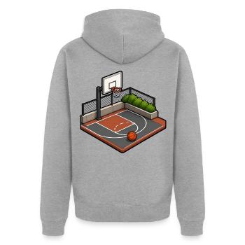 Basketball Court Korb Isometrisch Sport T-Shirt - Unisex Premium Bio Zip Hoodie - Grau meliert - Hinten - Nico (187cm)