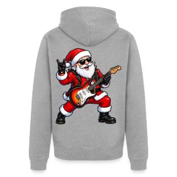 Rockender Weihnachts-Santa mit E-Gitarre - Unisex Premium Bio Zip Hoodie - Grau meliert - Hinten - Nico (187cm)