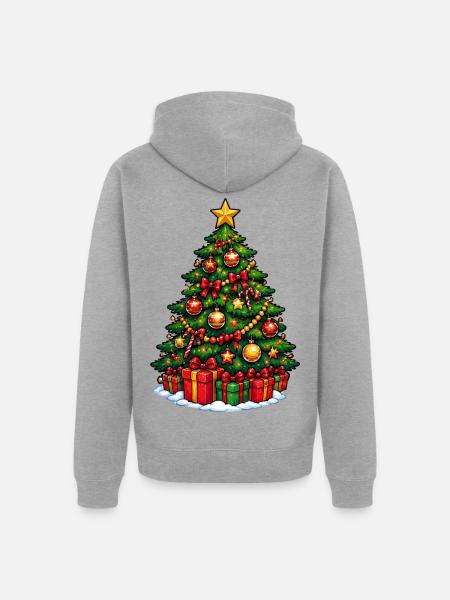 Weihnachtsbaum mit Ornamentenglanz - Unisex Premium Bio Zip Hoodie - Grau meliert