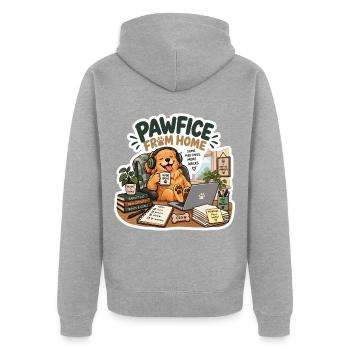 Pawfice Homeoffice Hund-Design - Unisex Premium Bio Zip Hoodie - Grau meliert - Hinten - Nico (187cm)