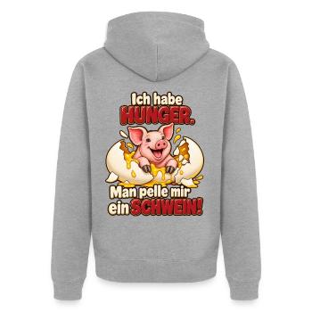 Ich habe Hunger – Man pelle mir ein Schwein! - Unisex Premium Bio Zip Hoodie - Grau meliert - Hinten - Nico (187cm)