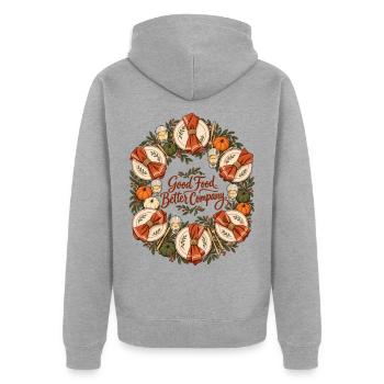 Gutes Essen Besseres Unternehmen Friendsgiving-Shirt - Unisex Premium Bio Zip Hoodie - Grau meliert - Hinten - Nico (187cm)