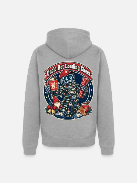 Christmas Roboter-Onkel lädt Feststimmung - Unisex Premium Bio Zip Hoodie - Grau meliert
