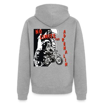 adrenalin no limits mx - Unisex Premium Bio Zip Hoodie - Grau meliert - Hinten - Nico (187cm)