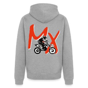 mx enduro - Unisex Premium Bio Zip Hoodie - Grau meliert - Hinten - Nico (187cm)