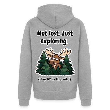Nicht verloren, sondern nur Elche erkunden. - Unisex Premium Bio Zip Hoodie - Grau meliert - Hinten - Nico (187cm)