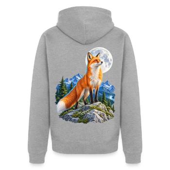 Wolf heult vor dem Mond Mondlicht Wolf wilde Tiere - Unisex Premium Bio Zip Hoodie - Grau meliert - Hinten - Nico (187cm)