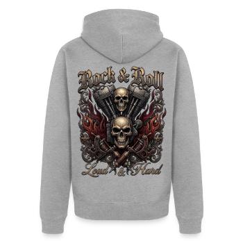 Rock & Roll Skull Flames  - Unisex Premium Bio Zip Hoodie - Grau meliert - Hinten - Nico (187cm)