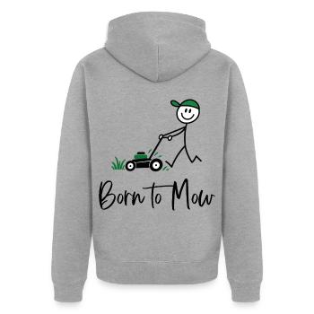 Born to Mow – Lustiger Rasenmäher Spruch - Unisex Premium Bio Zip Hoodie - Grau meliert - Hinten - Nico (187cm)